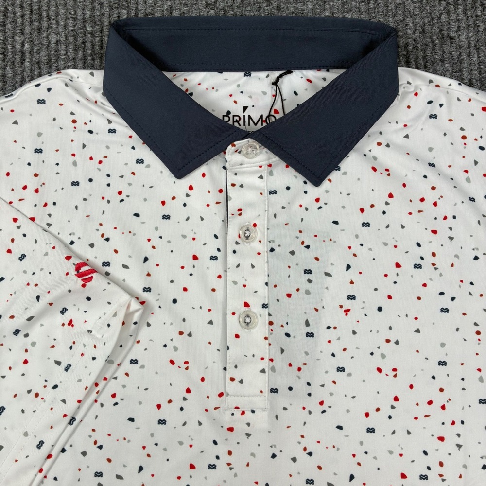 Primo Men Polo Large White Speckled Performance Golf Shirt Short Sleeve Stretch